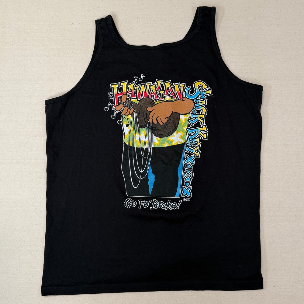 Vintage Hawaiian Slack Key‎ Kine Tank Top XL Black Single Stitch Go Fo Broke